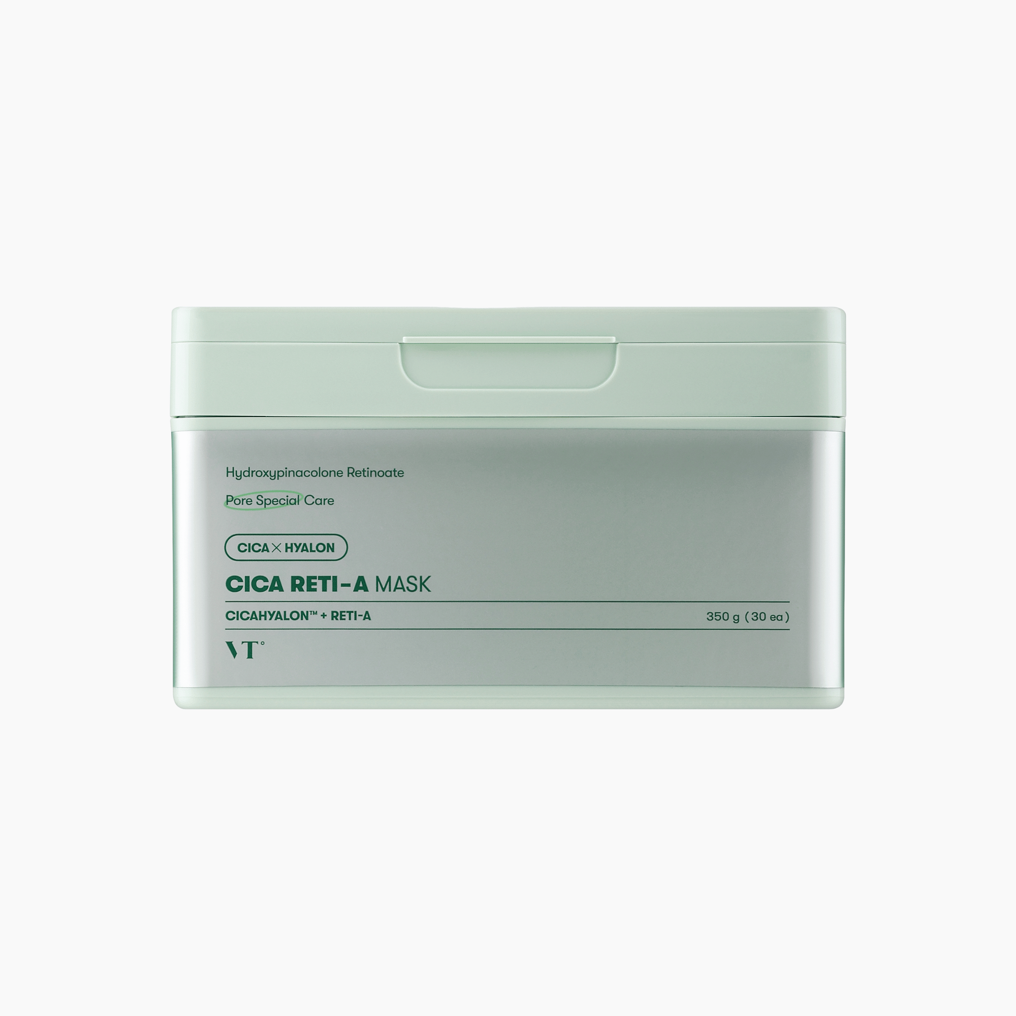 VT Cosmetics Cica Reti-A Mask in mintgrüner Spenderbox mit 30 Stück, Pore Care Tuchmasken mit Retinoid und CICA