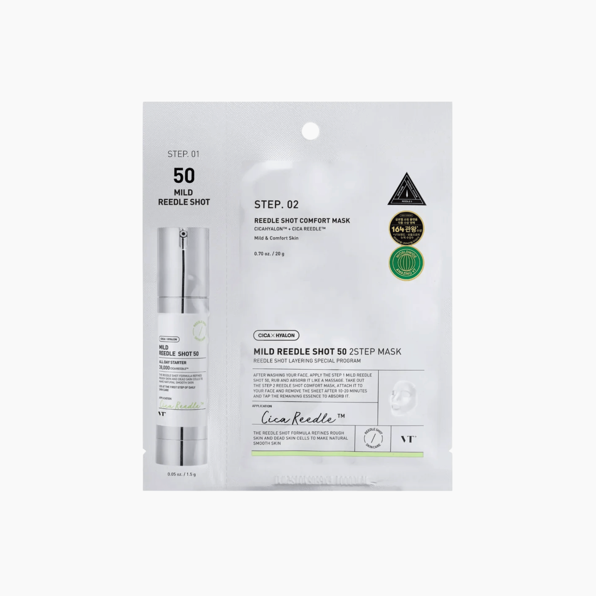 VT Cosmetics Reedle Shot 50 2Step Mask mit Serum und Tuchmaske in hygienischer Einzelverpackung