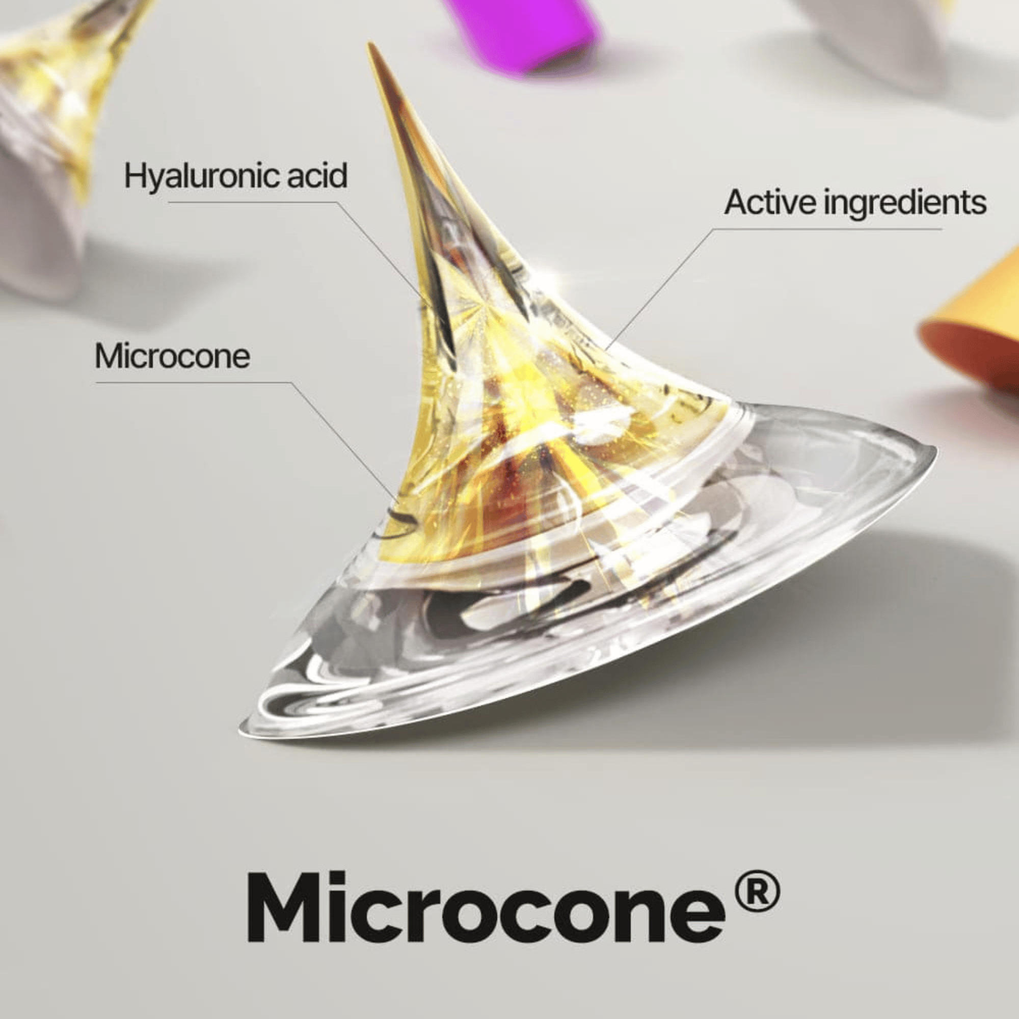 Detailansicht einer Microcone mit Hyaluronsäure und Wirkstoffen – gezielte Tiefenwirkung bei Hautunreinheiten
