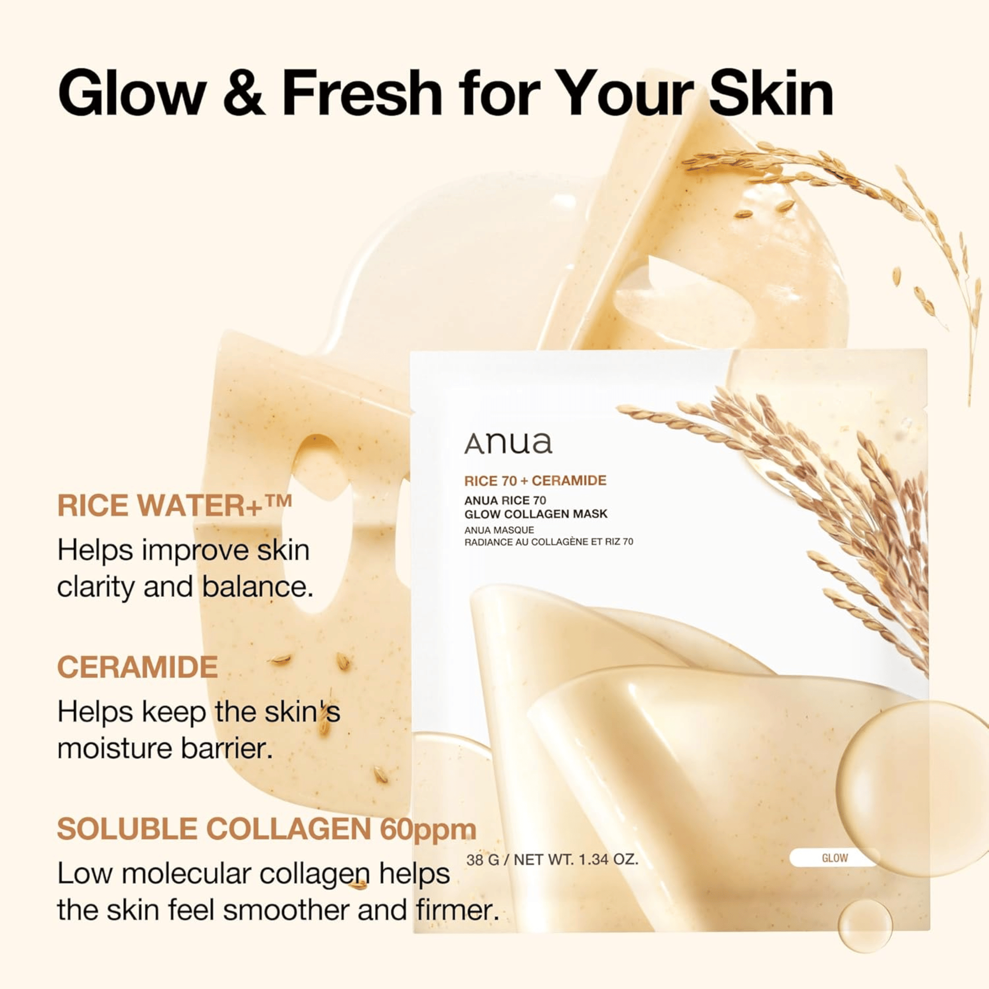 Anua Rice 70 Glow Collagen Mask 1 Stück - cosmadic