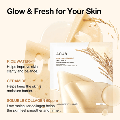 Anua Rice 70 Glow Collagen Mask 1 Stück - cosmadic