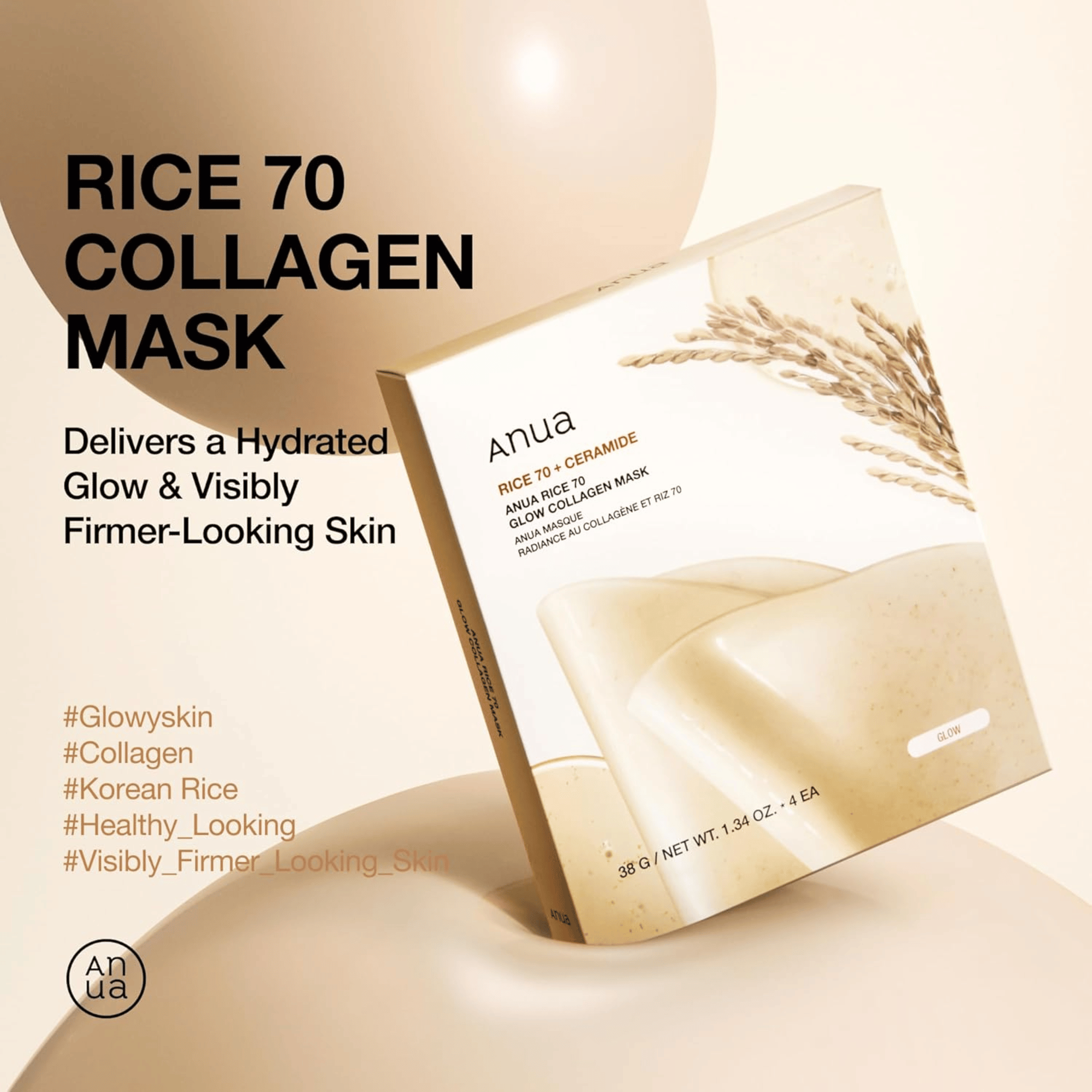 Anua Rice 70 Glow Collagen Mask 1 Stück - cosmadic