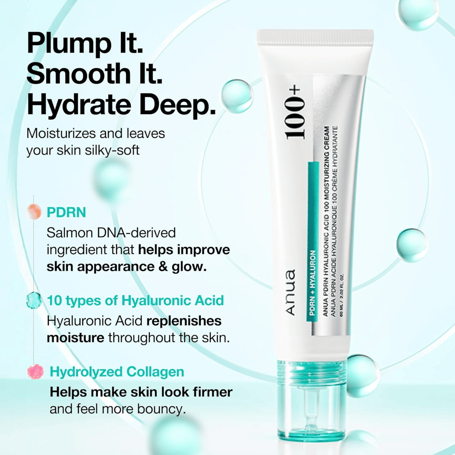 Anua PDRN Hyaluronic Acid 100 Moisturizing Cream 60ml - cosmadic