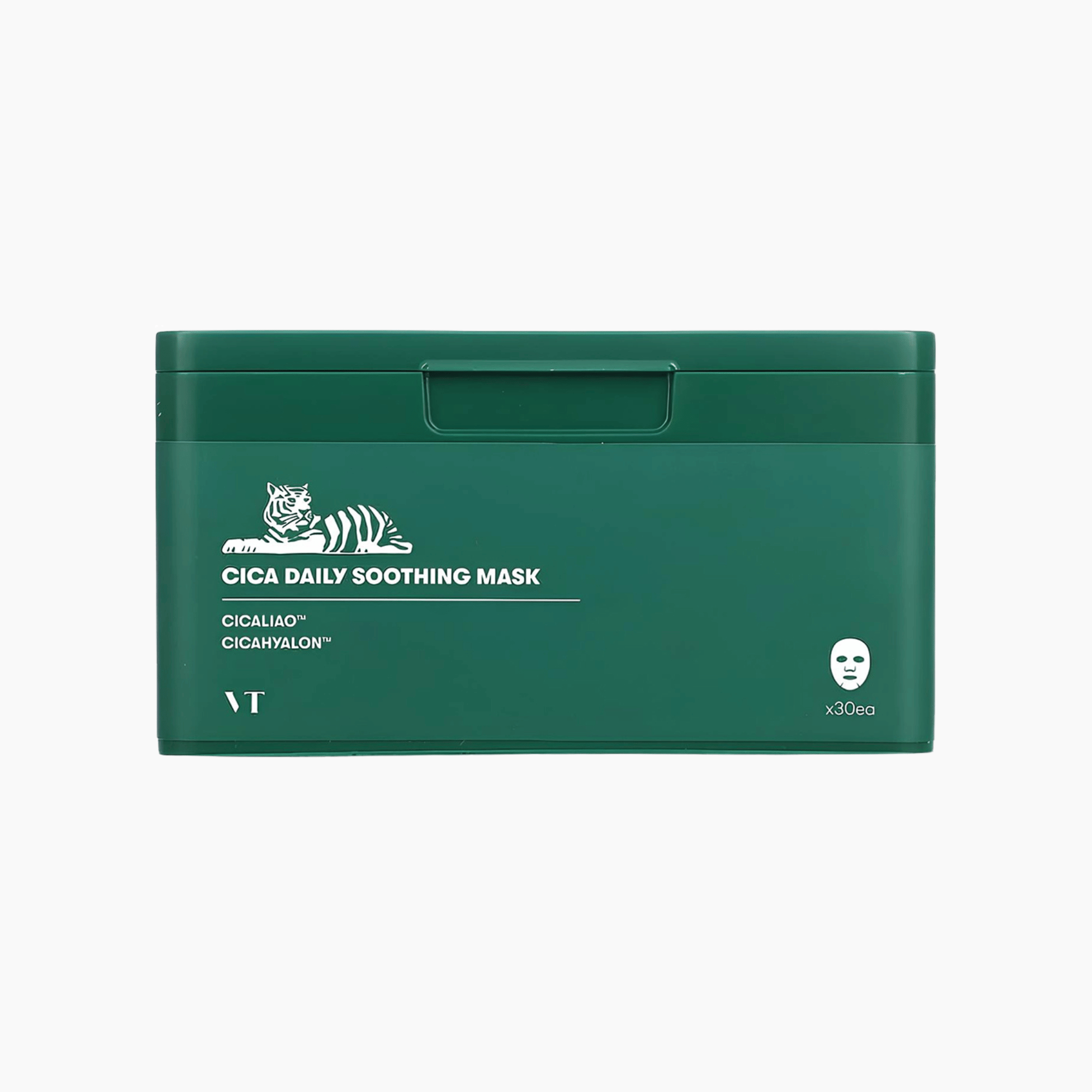 VT Cica Daily Soothing Mask in grüner Spenderbox mit 30 Tuchmasken