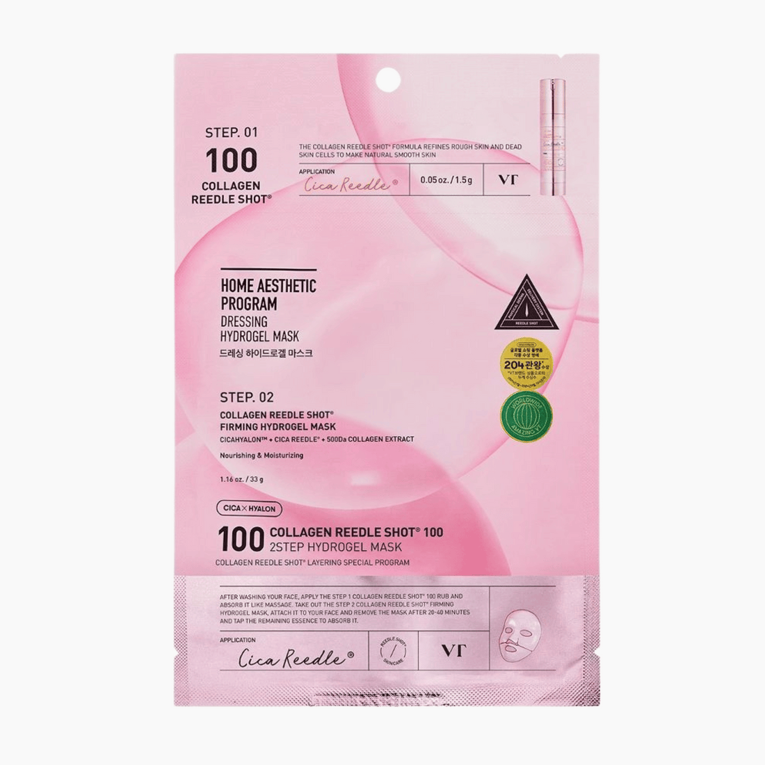 VT Collagen Reedle Shot 100 2Step Hydrogel Mask in rosa Verpackung mit Serum und Maske, Anti-Aging Pflege