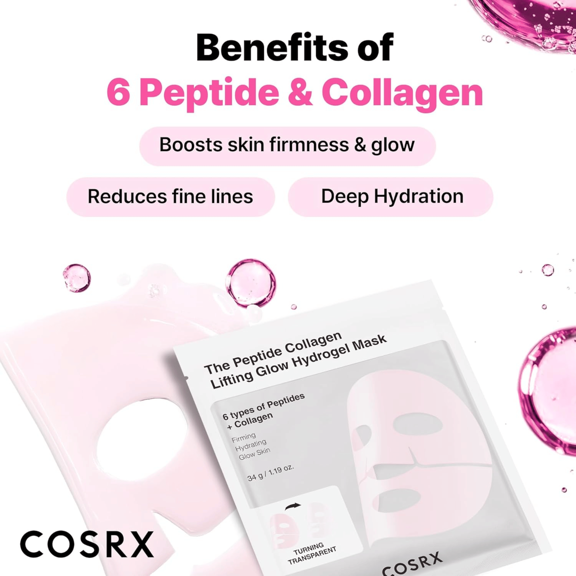 COSRX The Peptide Collagen Lifting Glow Hydrogel Mask 3 Stück