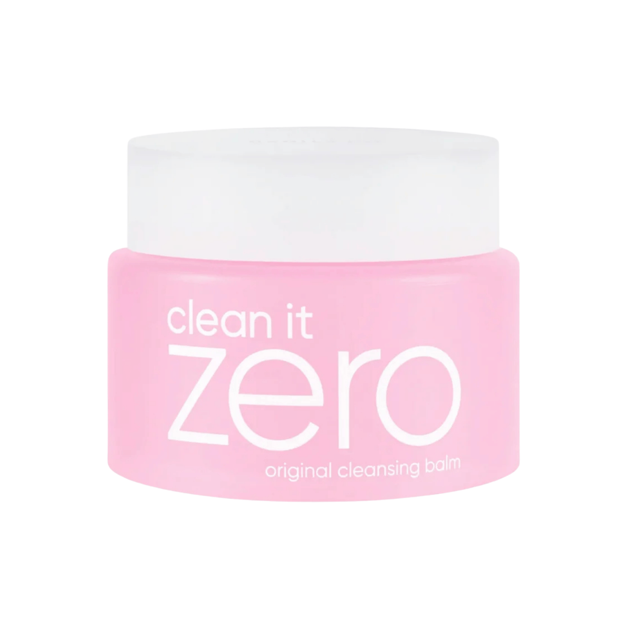 Ein rosafarbener Tiegel BANILA CO Clean It Zero Cleansing Balm Original 180ml mit weißem Deckel wird vor einem schlichten weißen Hintergrund gezeigt.