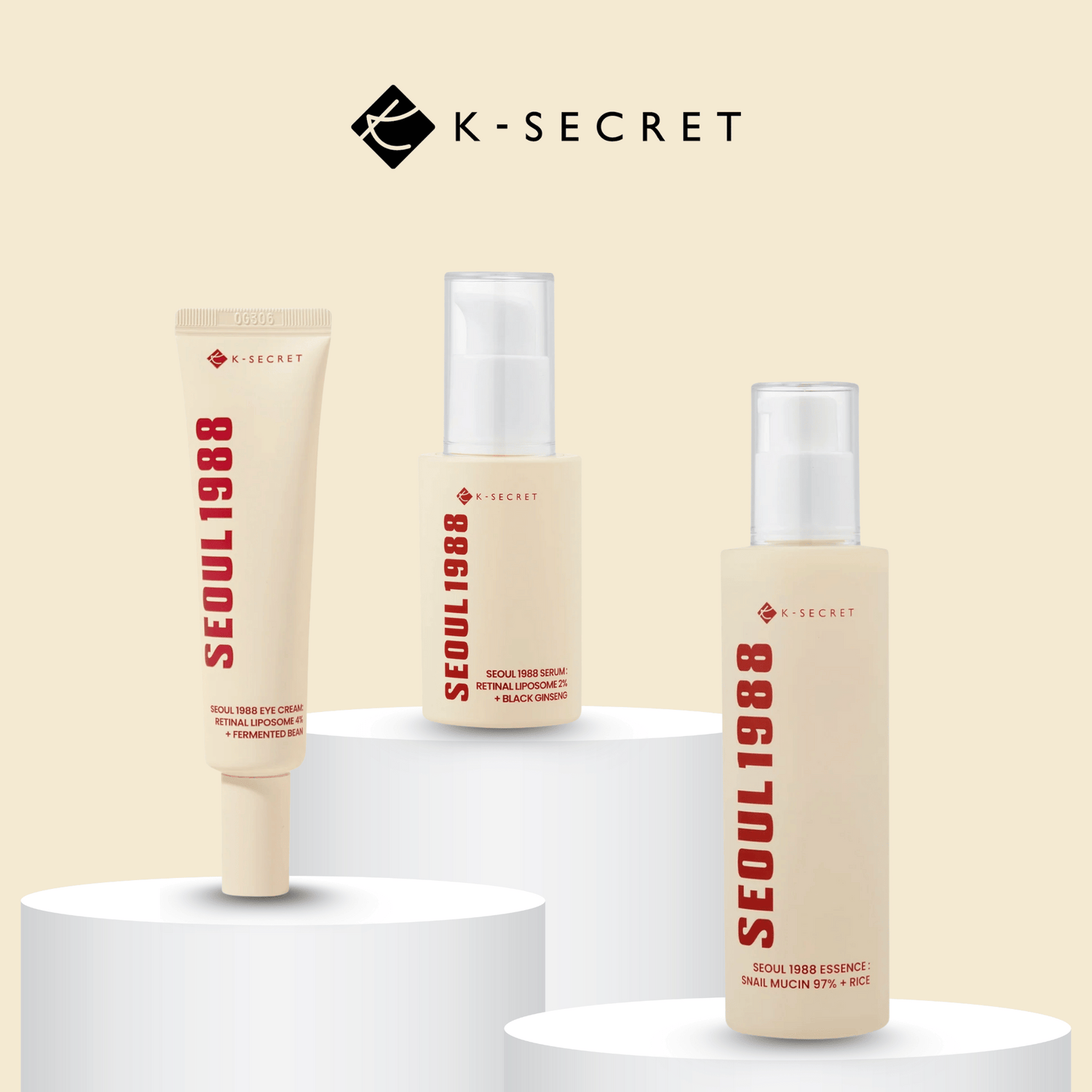 3 Produkte der Marke K-Secret, Serum, Augencreme, Essence