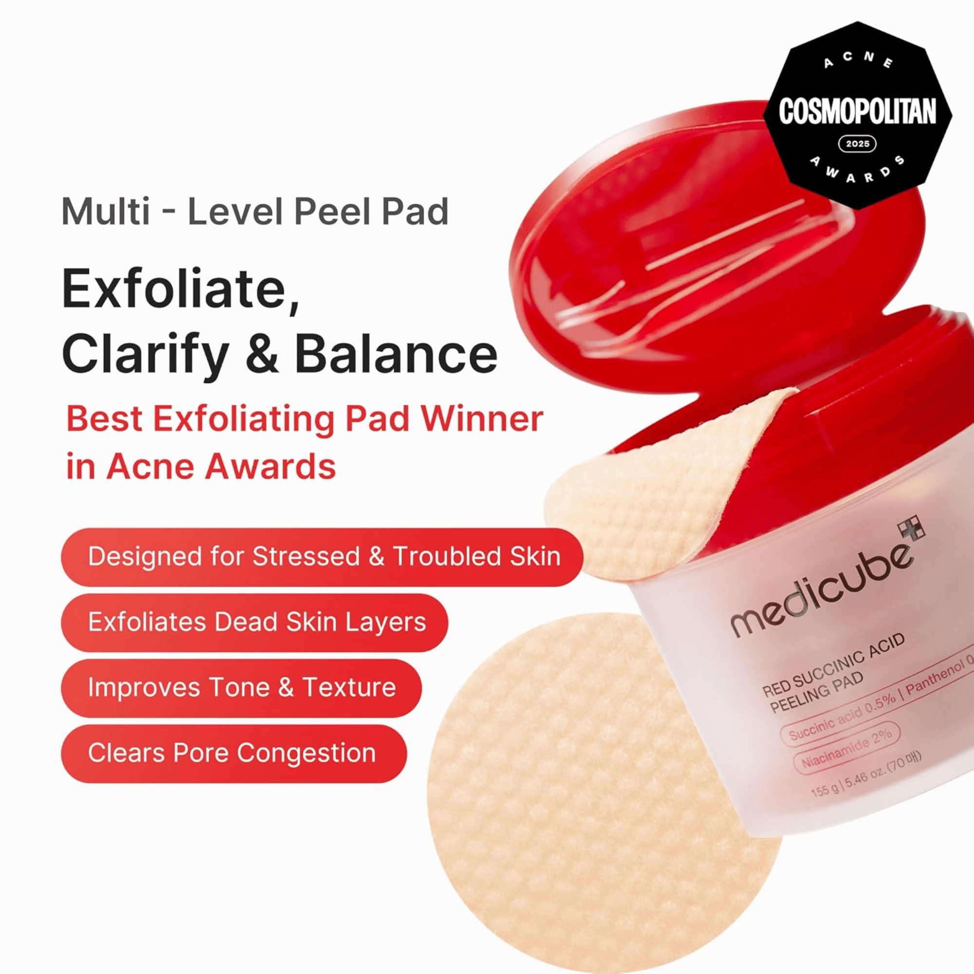 Medicube Red Succinic Acid Peeling Pad (70 Pads) - cosmadic