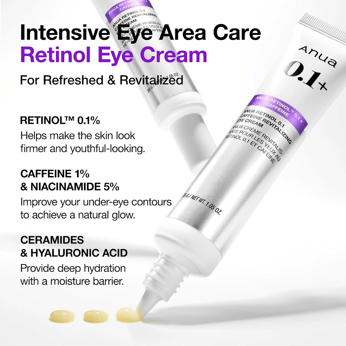 Anua Retinol 0.1+ Caffeine Revitalizing Eye Cream 30g