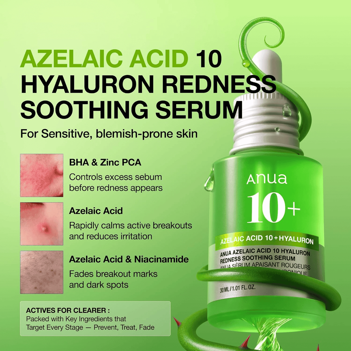 Anua Azelaic Acid 10+ Hyaluron Redness Soothing Serum 30ml - cosmadic
