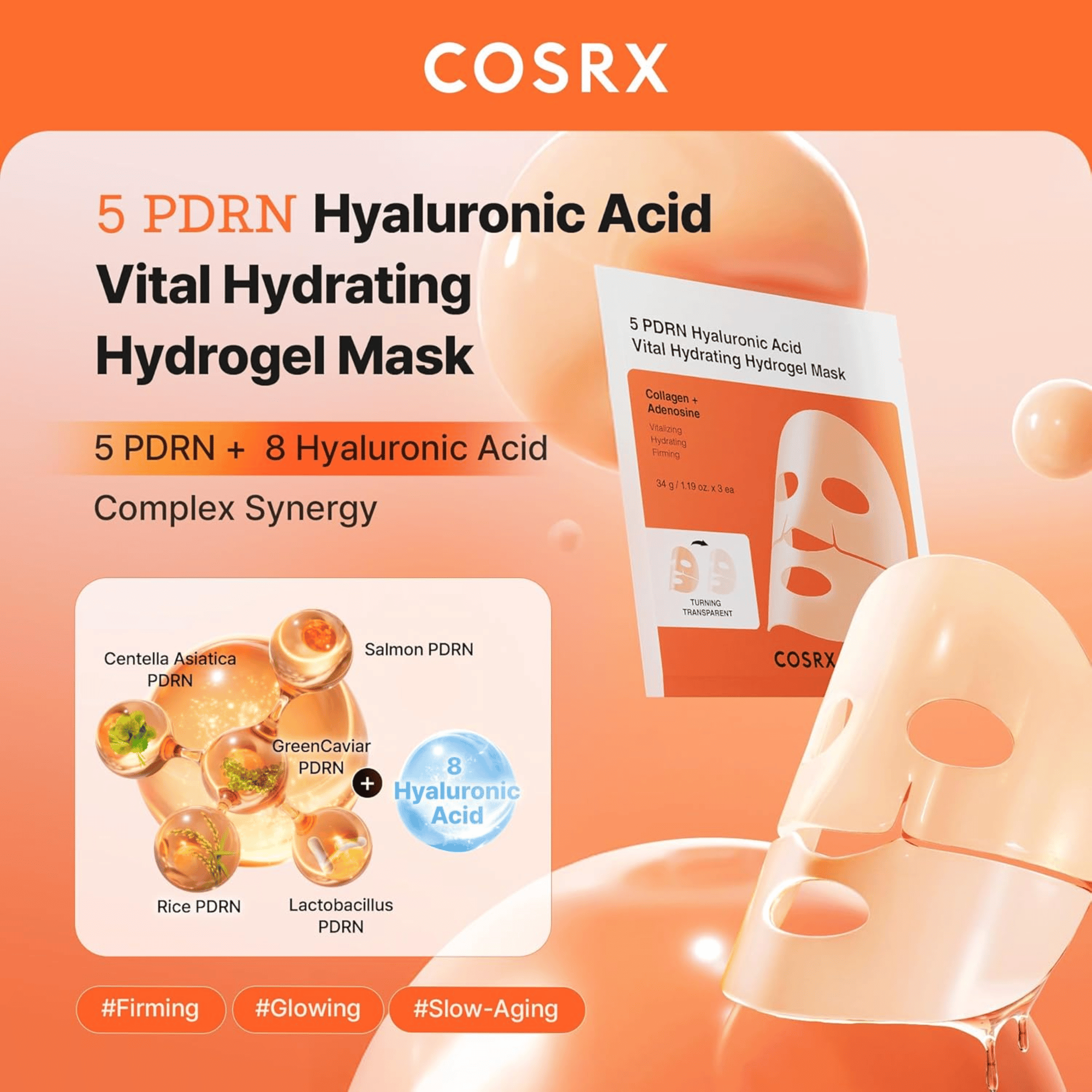 COSRX 5 PDRN Hyaluronic Acid Vital Hydrating Hydrogel Mask 3 Stück - cosmadic
